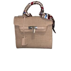 Kendall & Kylie Beige Straw Satchel Kelly Style Luxury Boho Crossbody Handbag